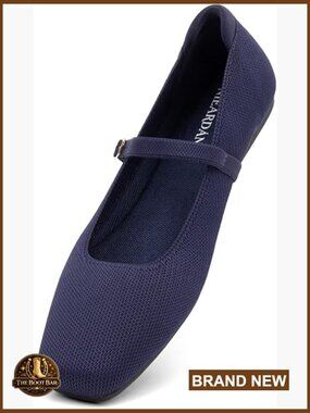 Women's Square Toe Knit Mary Jane Flats - Comfortable Slip On Shoes for Work &